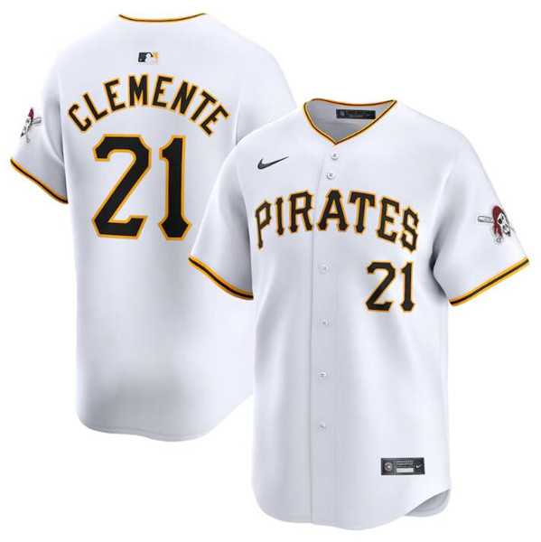 Mens Pittsburgh Pirates #21 Roberto Clemente White Home Limited Baseball Stitched Jersey Dzhi